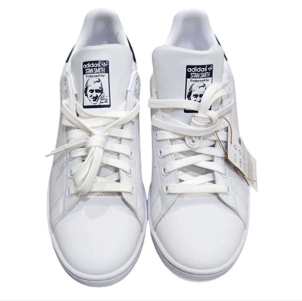NWT Adidas Originals Stan Smith White Navy Leather Low Top Lace Up Sneakers 7.5